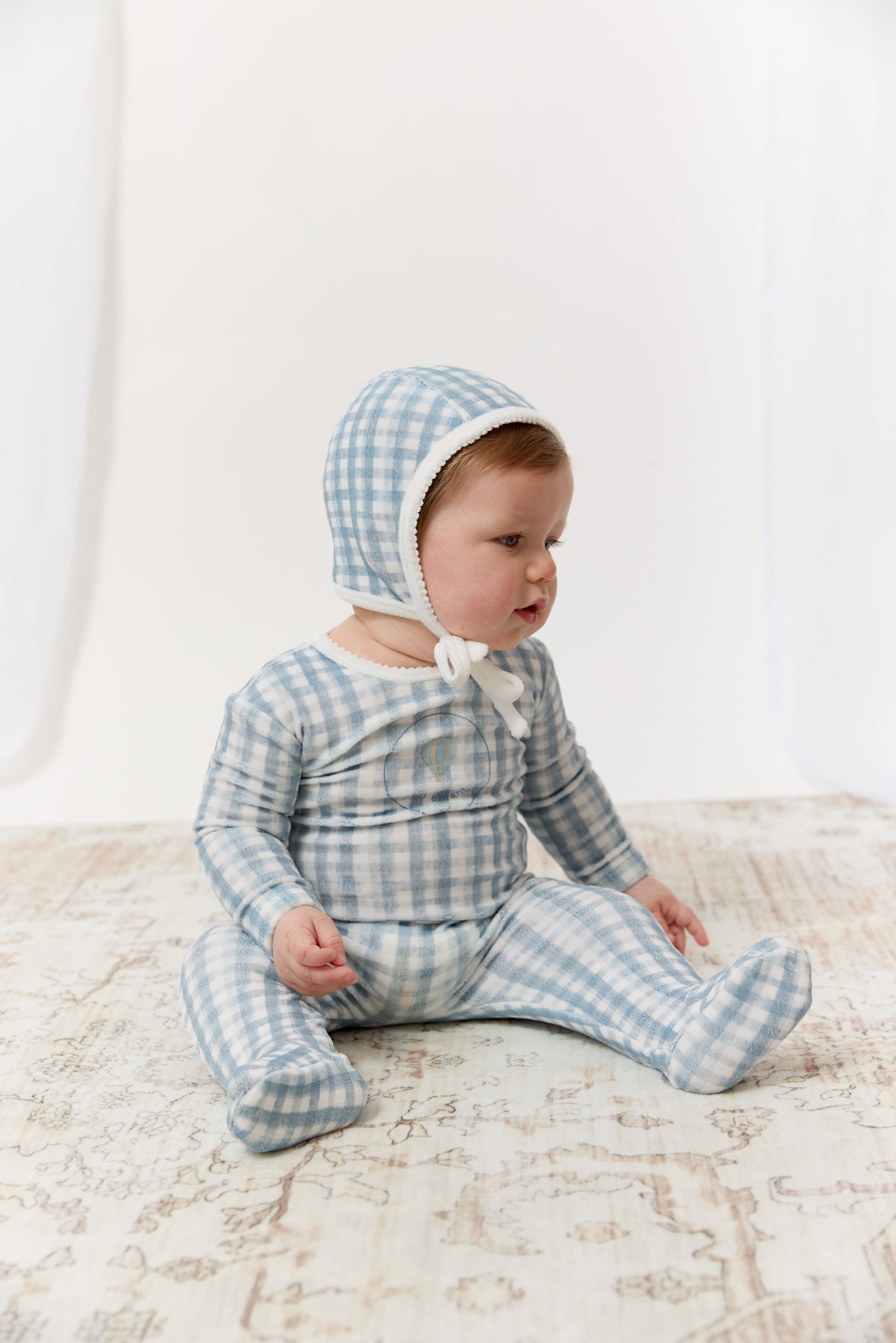 Ciel Enfant Gingham Footie & Hat Set - Blue