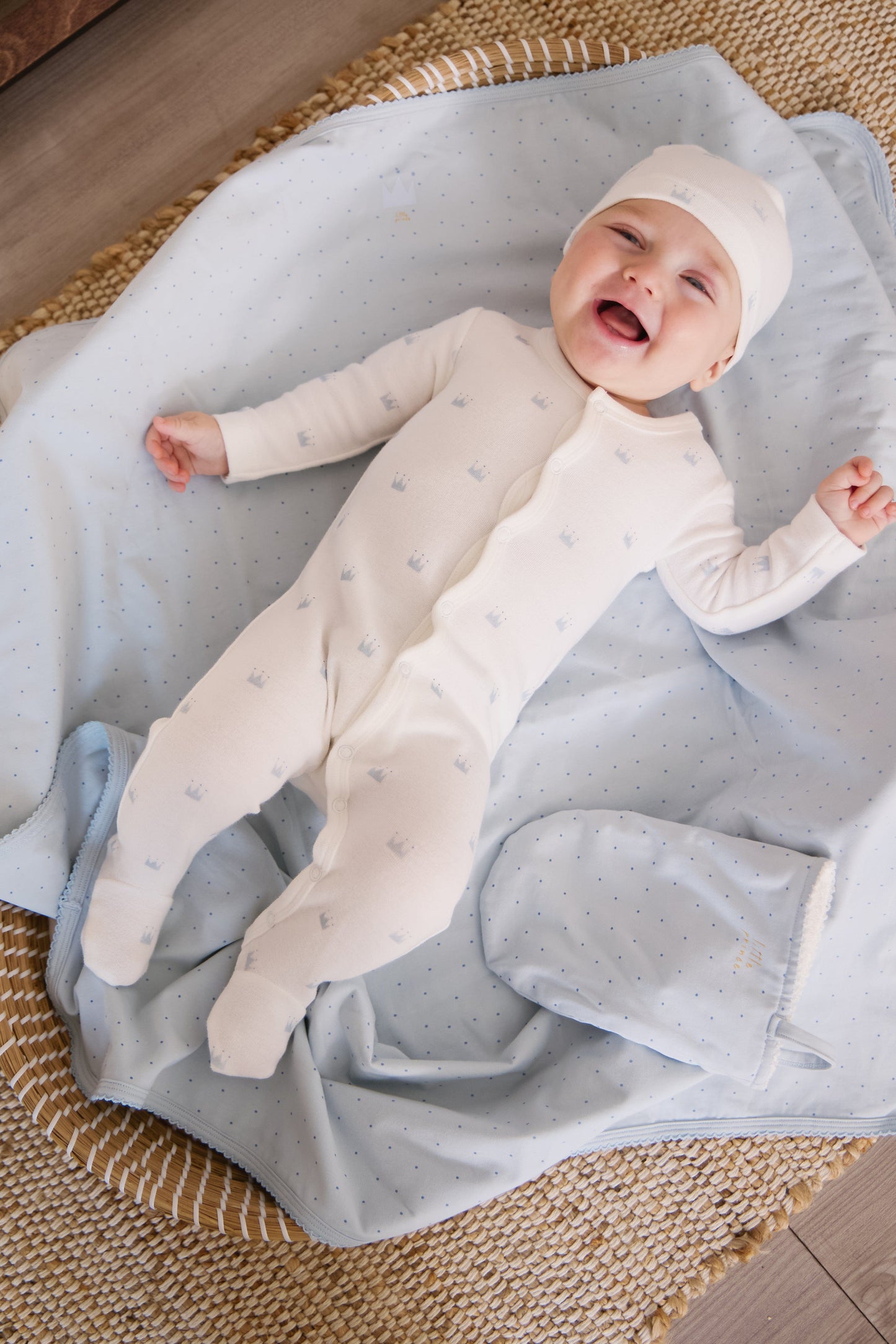 Little Crown Pattern Terry Footie - Blue