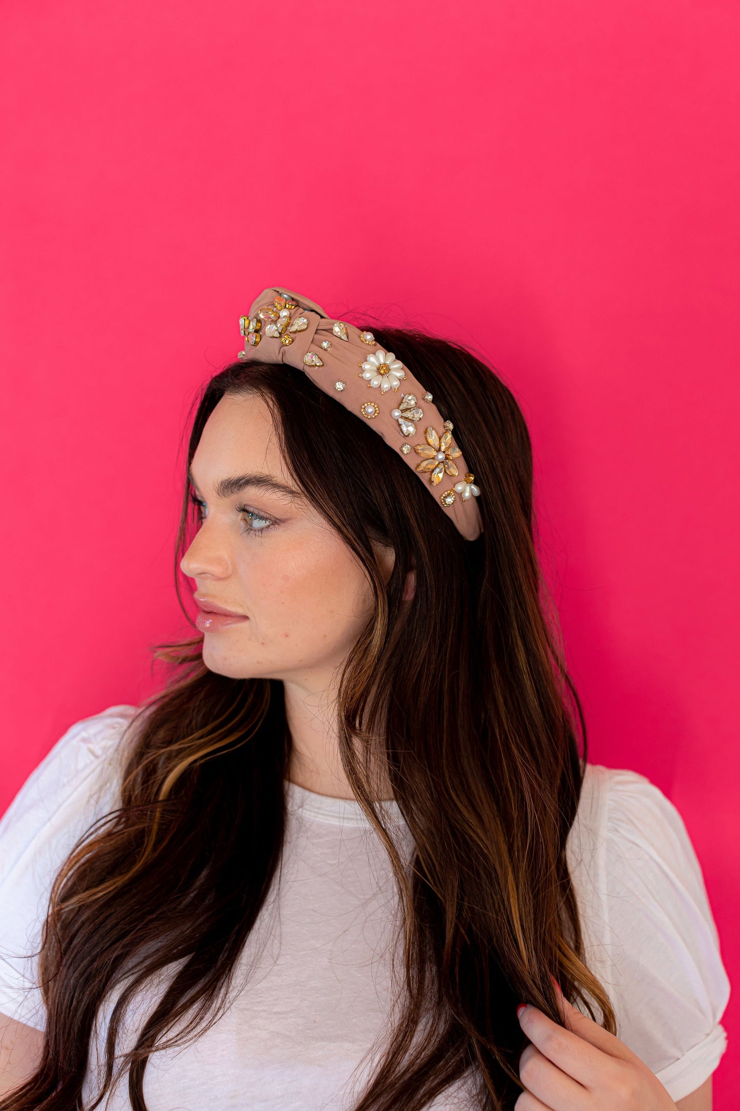 Headband Knot - Nude with Pearl Flowers