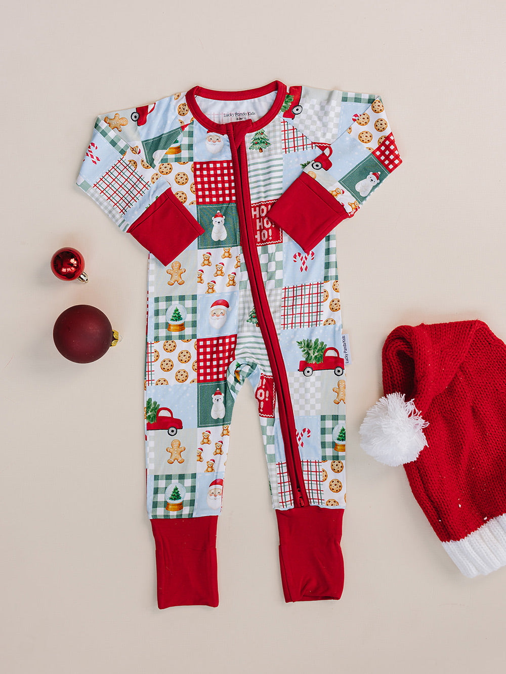 Bamboo Zip Romper | Christmas Patchwork