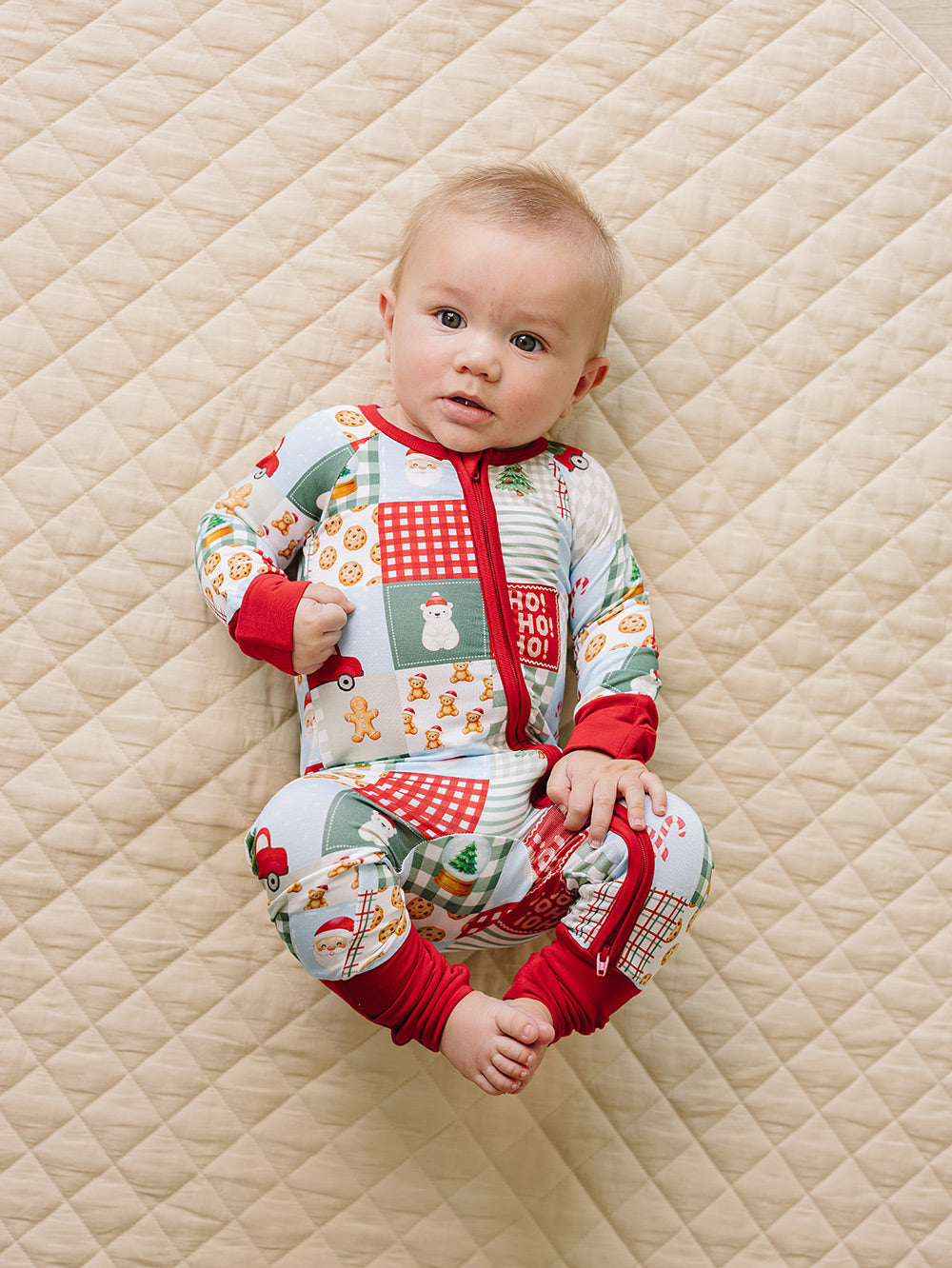 Bamboo Zip Romper | Christmas Patchwork