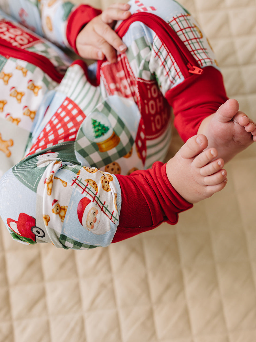 Bamboo Zip Romper | Christmas Patchwork