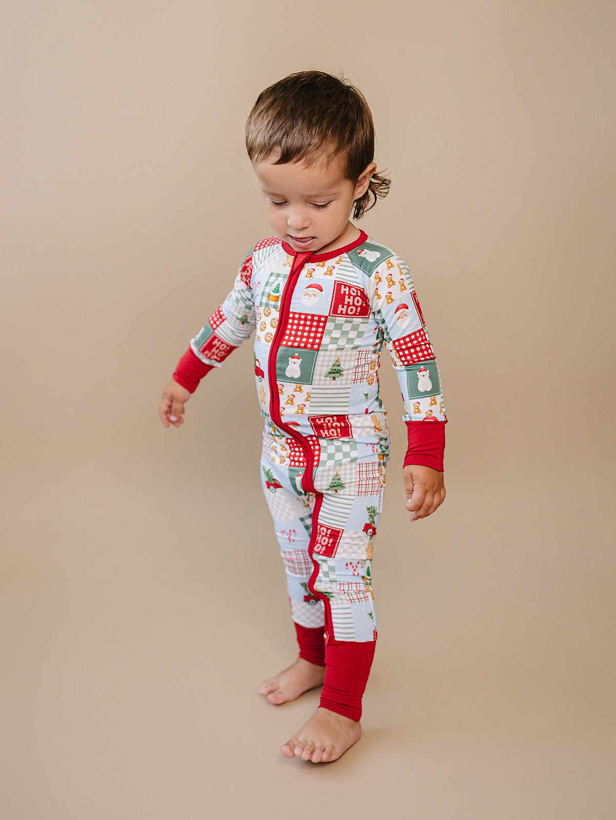 Bamboo Zip Romper | Christmas Patchwork