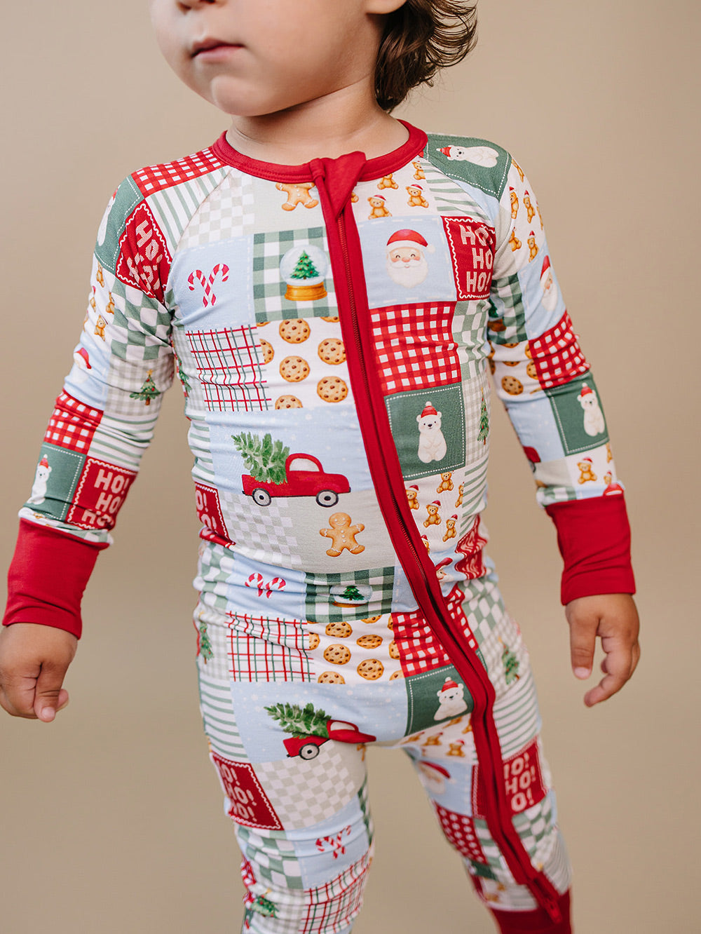 Bamboo Zip Romper | Christmas Patchwork