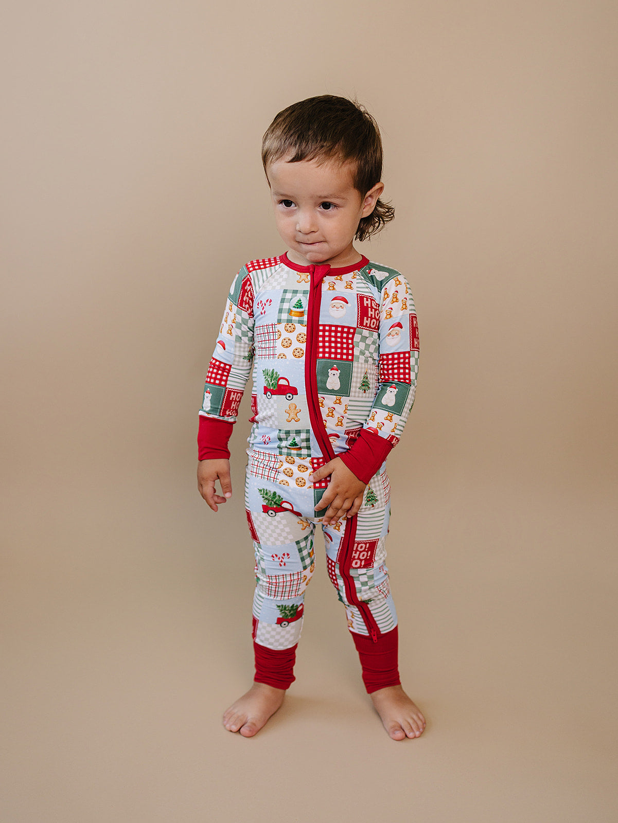 Bamboo Zip Romper | Christmas Patchwork