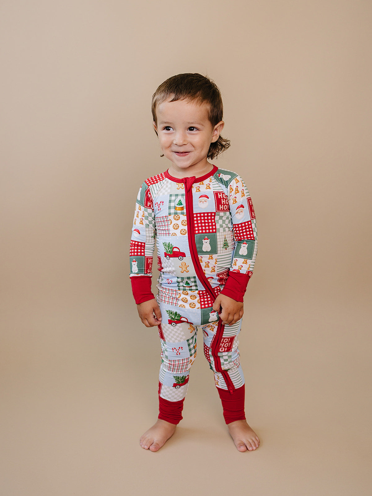 Bamboo Zip Romper | Christmas Patchwork