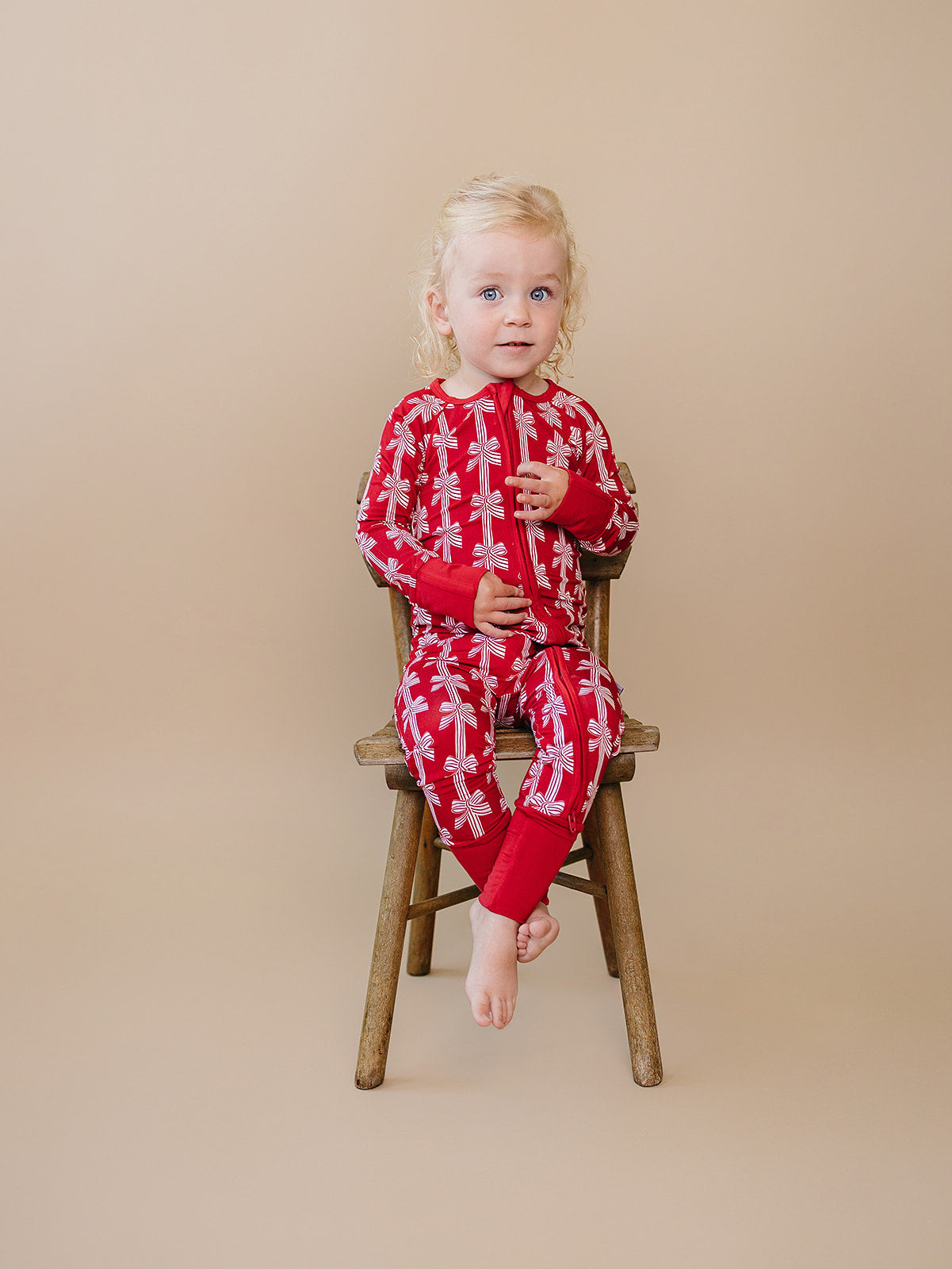 Bamboo Zip Romper | Red Bows