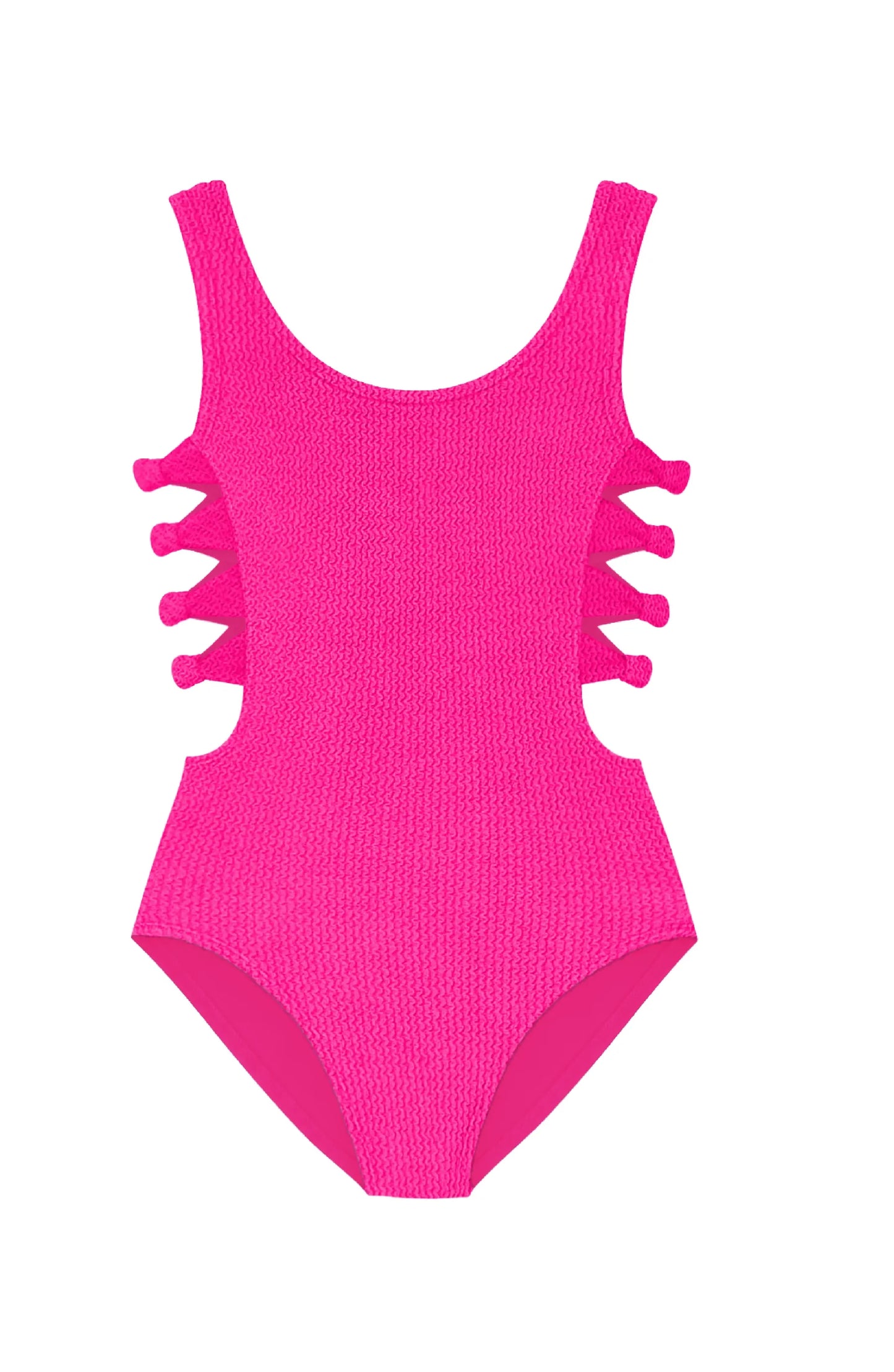 Girls Fuchsia Crinkle Side Cutout One Piece Swimsuit with UPF 50+ | Bossier City Boutique