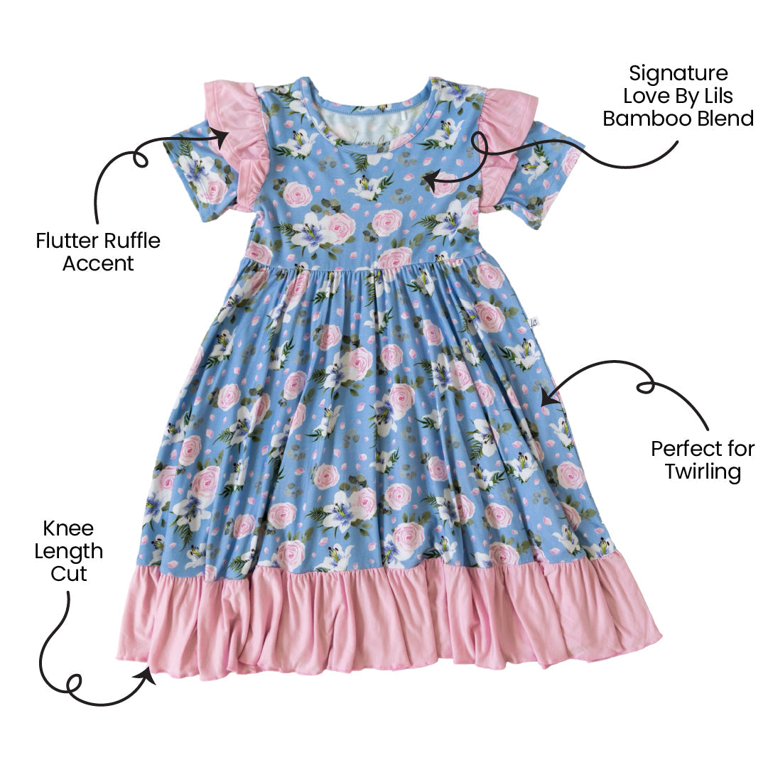 Lillian Floral Bamboo Ruffle Spin Dress