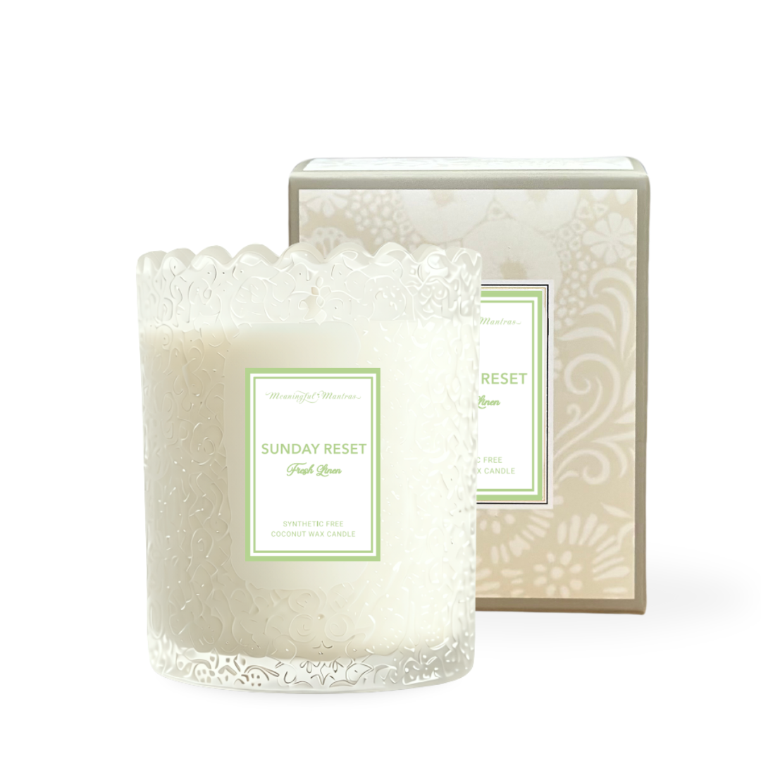 Sunday Reset Fresh Linen Natural Candle 8oz Kaia Collection