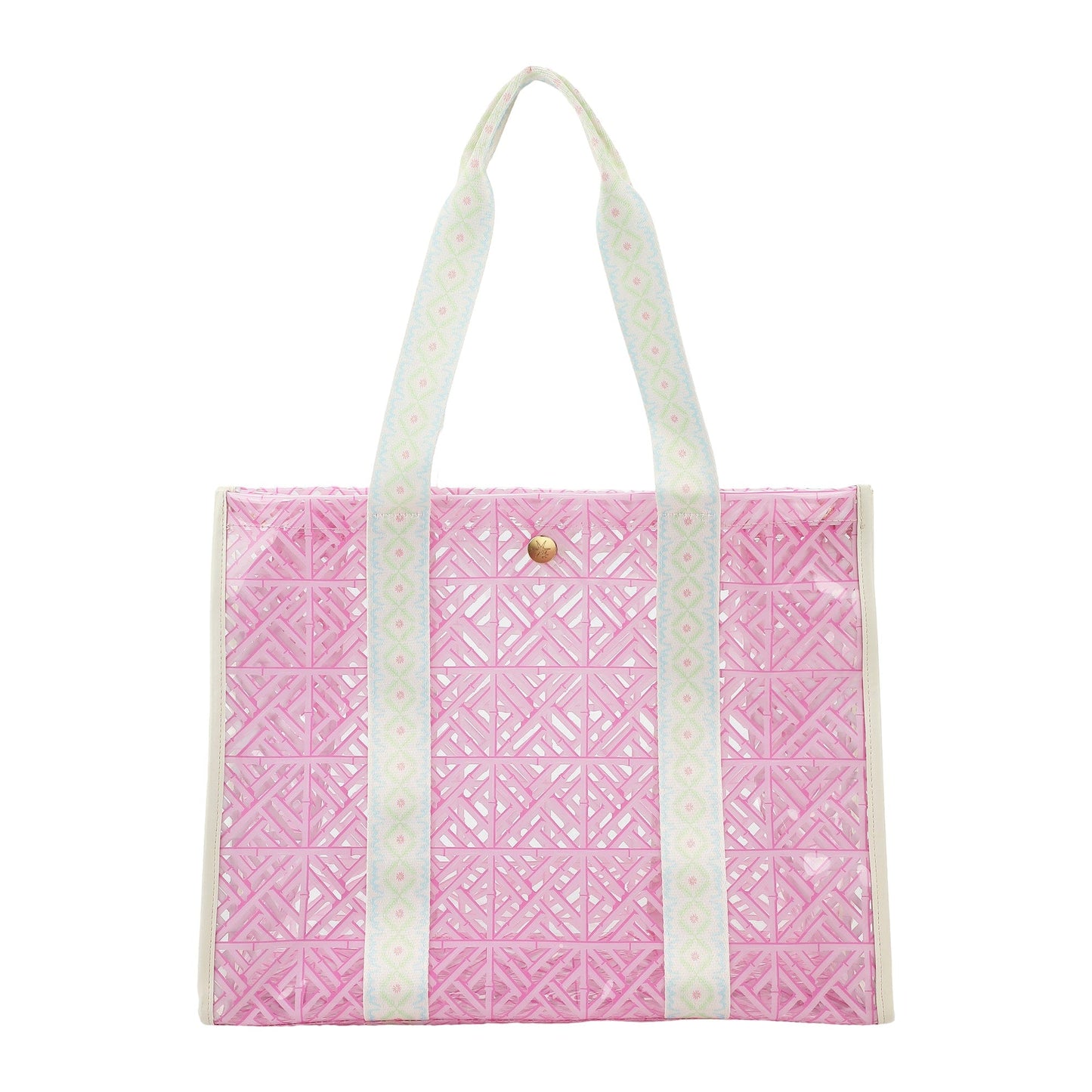 Pink Geo Tile Clear Vinyl Tote Bag