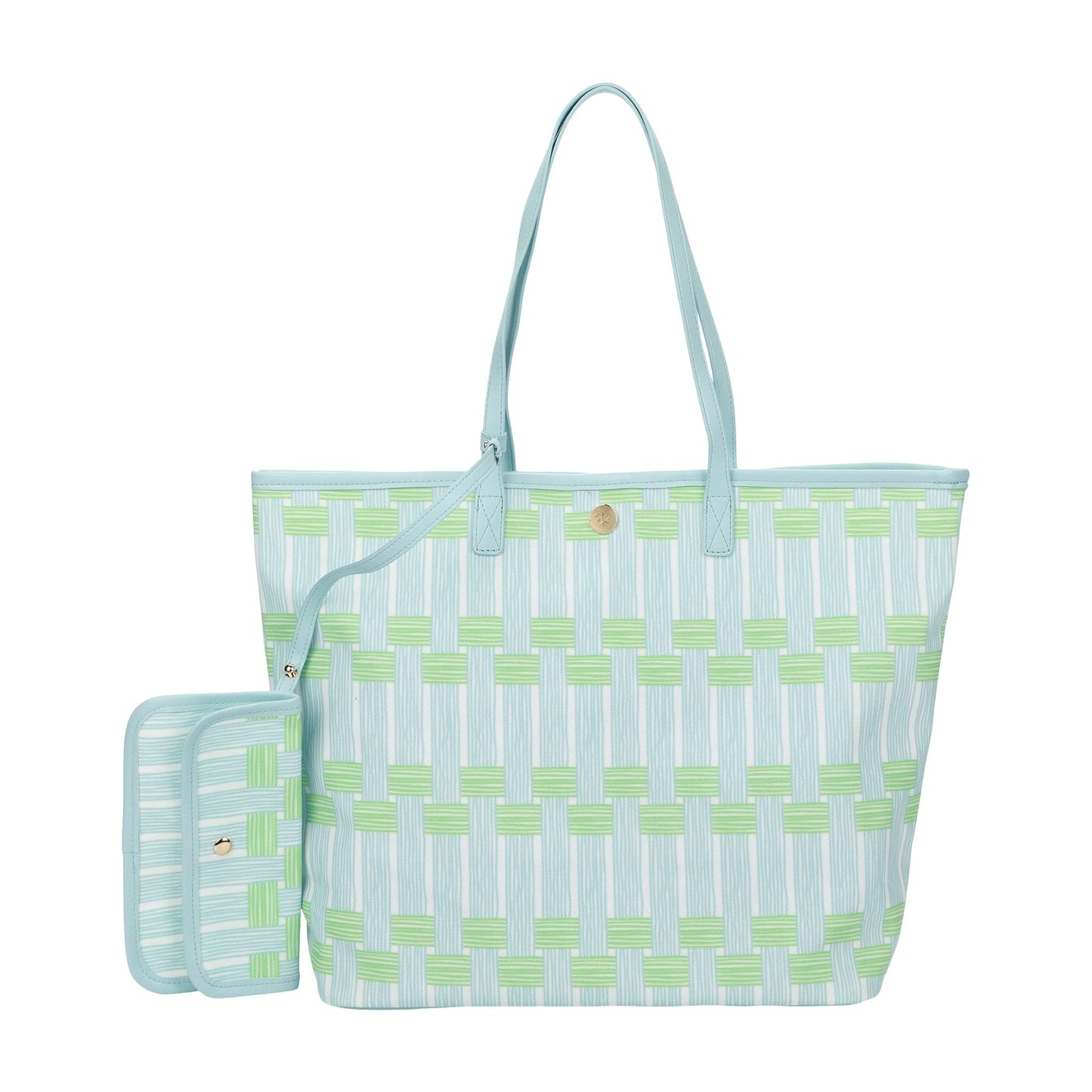 Blue Lattice Oversized Tote with Wallet