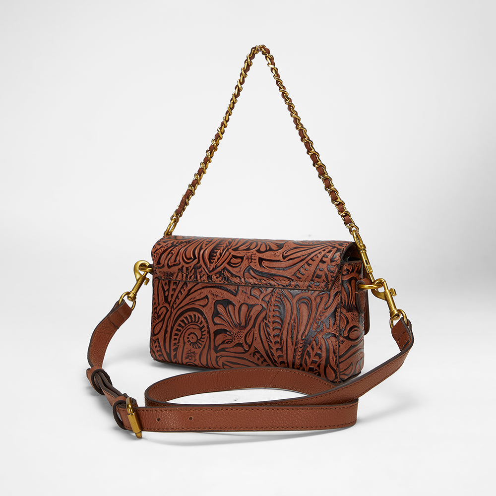Loyal West SAVI MINI BAG IN  HAND FINISHED EMBOSSED LEATHER - BROWN