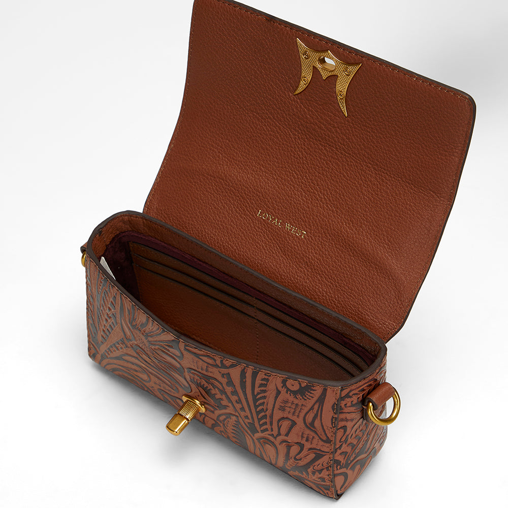 Loyal West SAVI MINI BAG IN  HAND FINISHED EMBOSSED LEATHER - BROWN