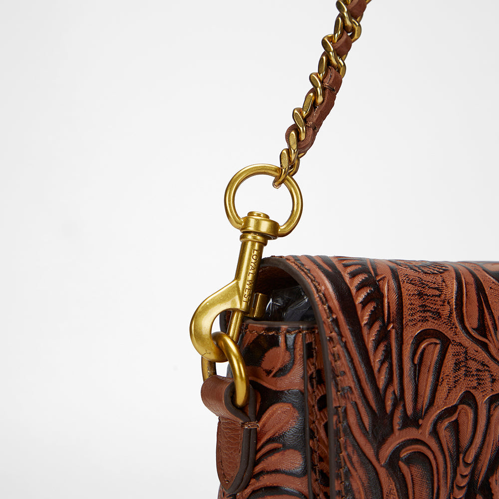 Loyal West SAVI MINI BAG IN  HAND FINISHED EMBOSSED LEATHER - BROWN