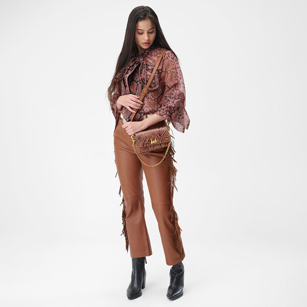 Loyal West SAVI MINI BAG IN  HAND FINISHED EMBOSSED LEATHER - BROWN