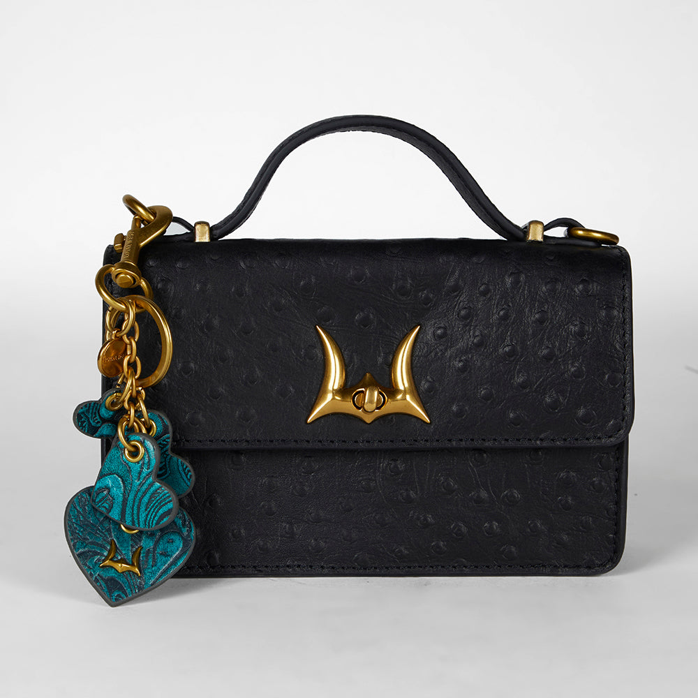 Loyal West HEART SHAPE KEYCHAIN IN HAND FINISHED EMBOSSED LEATHER -  TURQUOISE