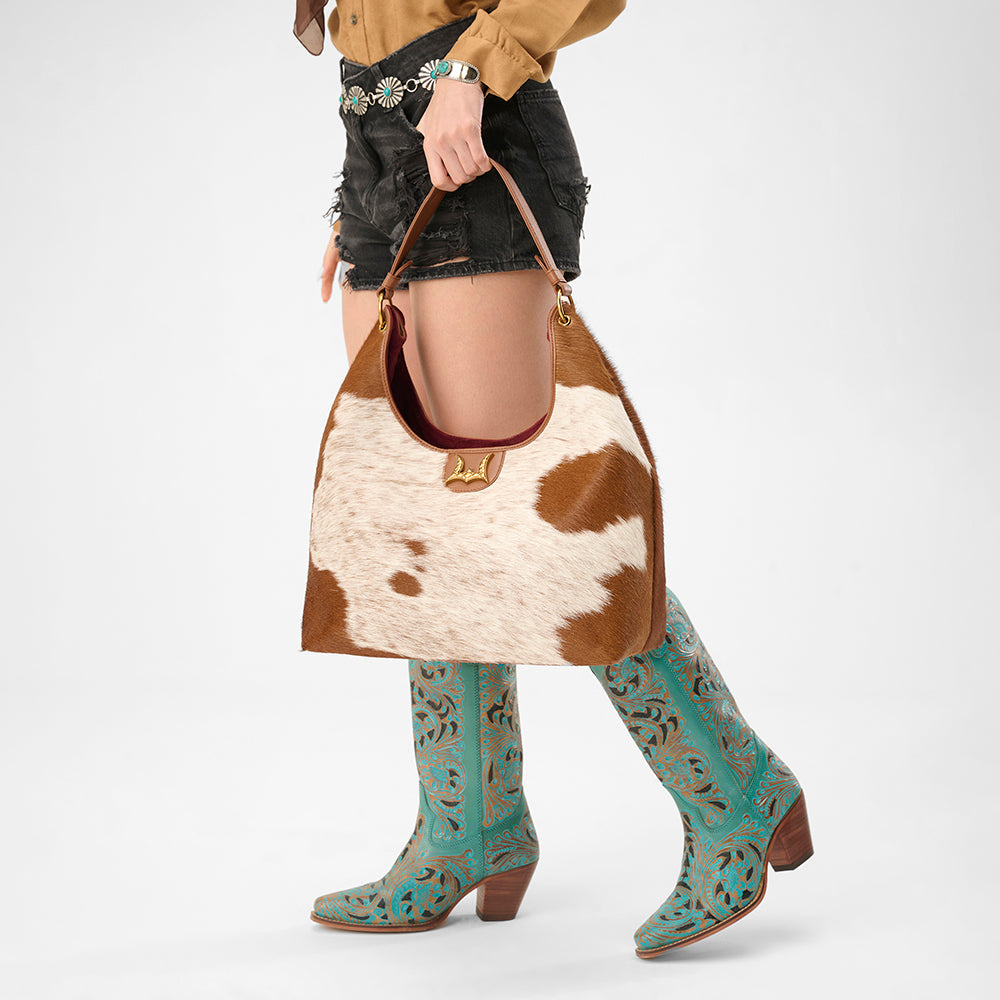 Loyal West LW LARGE PURSE - IN BROWN & WHITE COWHIDE & CALFSKIN