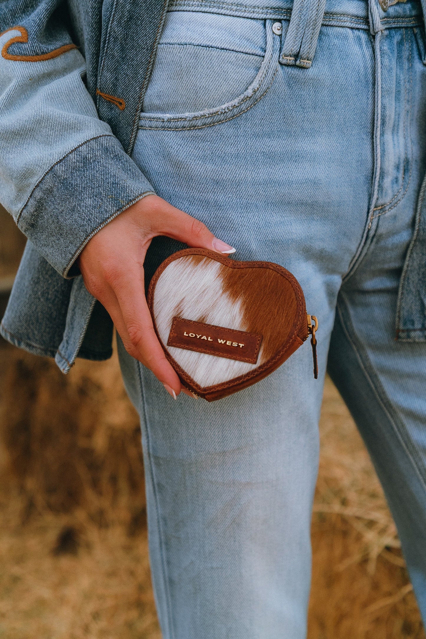 Cupid Coin Pouch In Brown & White Cowhide