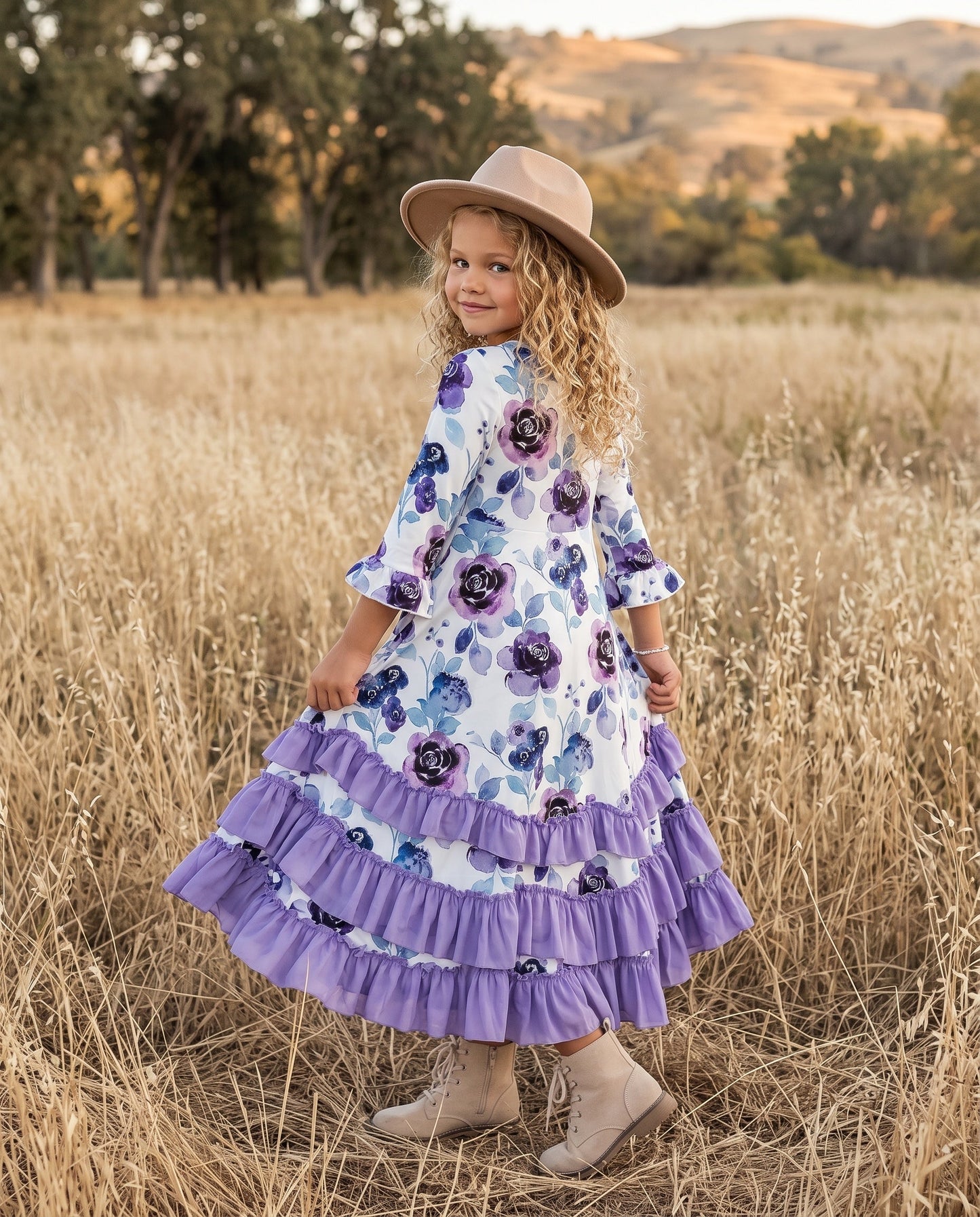 Lavender Floral Ruffles Dress