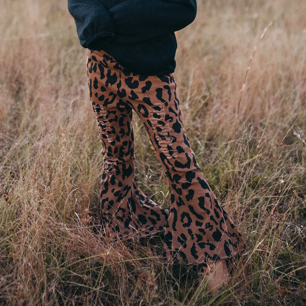 Leopard Denim Flare Jean Pant