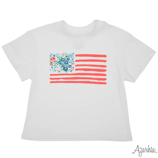 Liberty Flowers Screen Print on White Boxy T