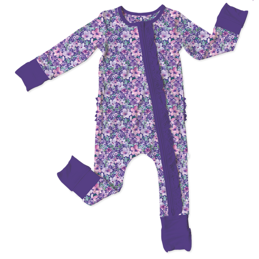 Marlee Purple Bamboo Ruffle Convertible Footie (Pre-Order)