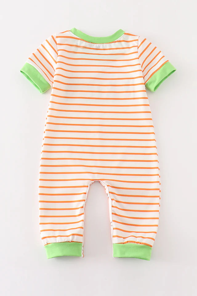 Green Halloween Cat Embroidery Boy Romper