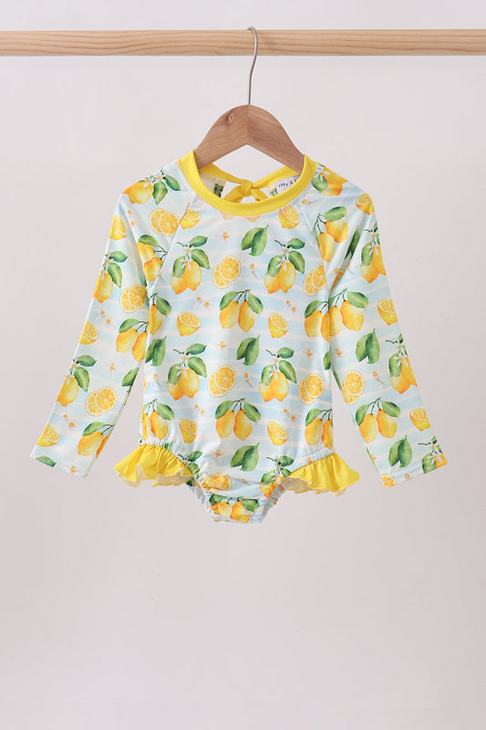 Lemon print ruffle rashguard
