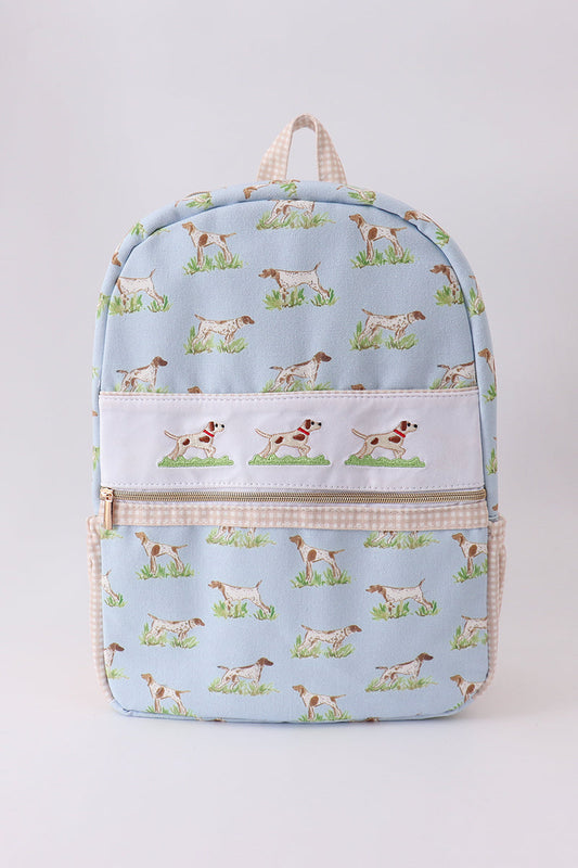 Blue hunting dog embroidery backpack