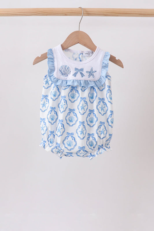 Blue Shells Embroidered Ruffle Bubble