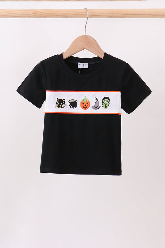 Black Pumpkin cat Embroidery Top