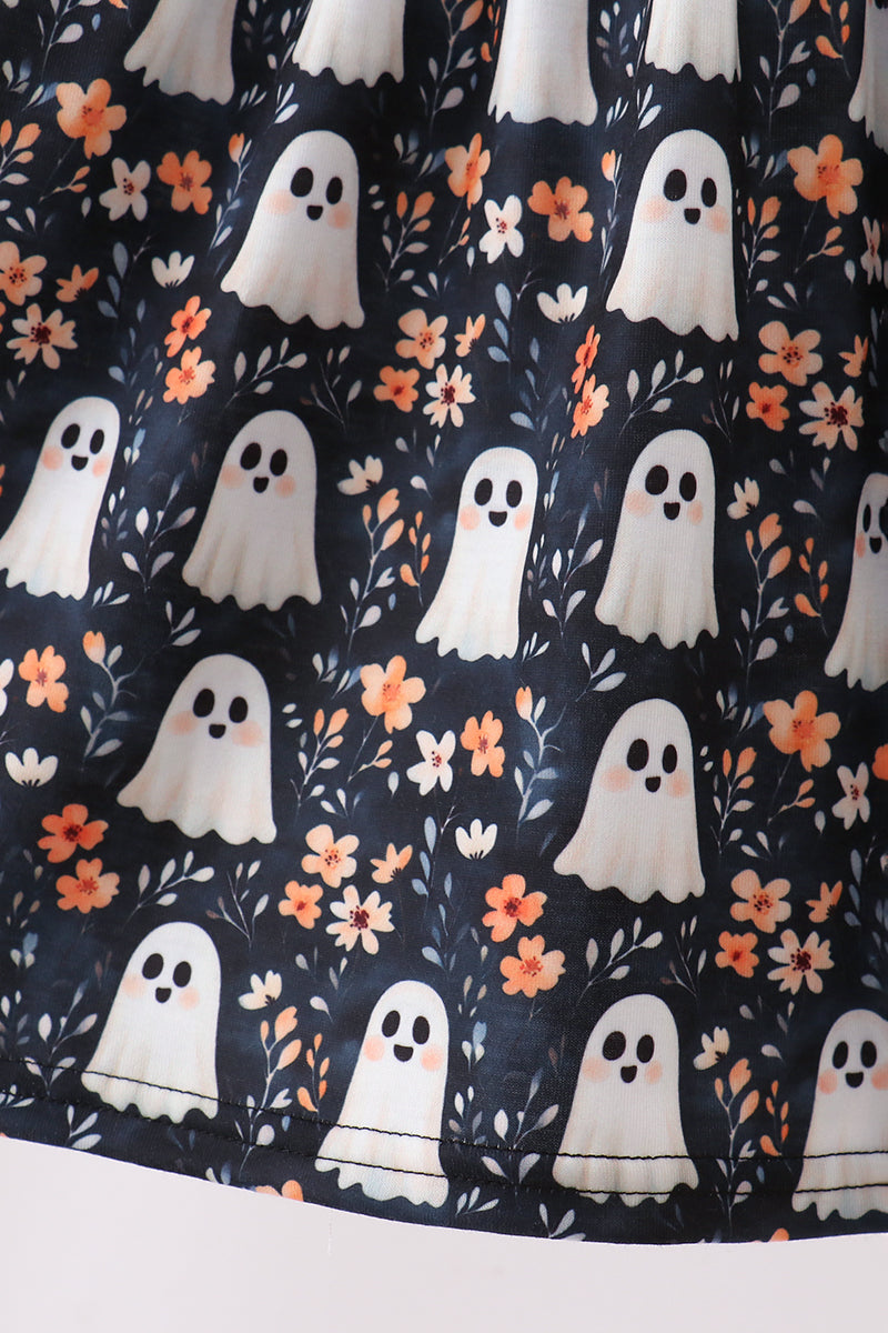 Orange Ghost Embroidery Ruffle Dress