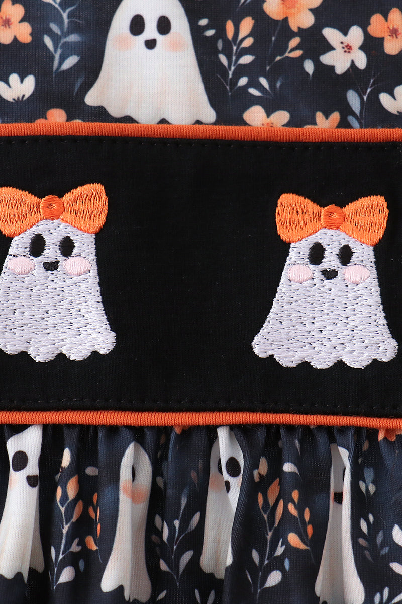 Orange Ghost Embroidery Ruffle Pants Set