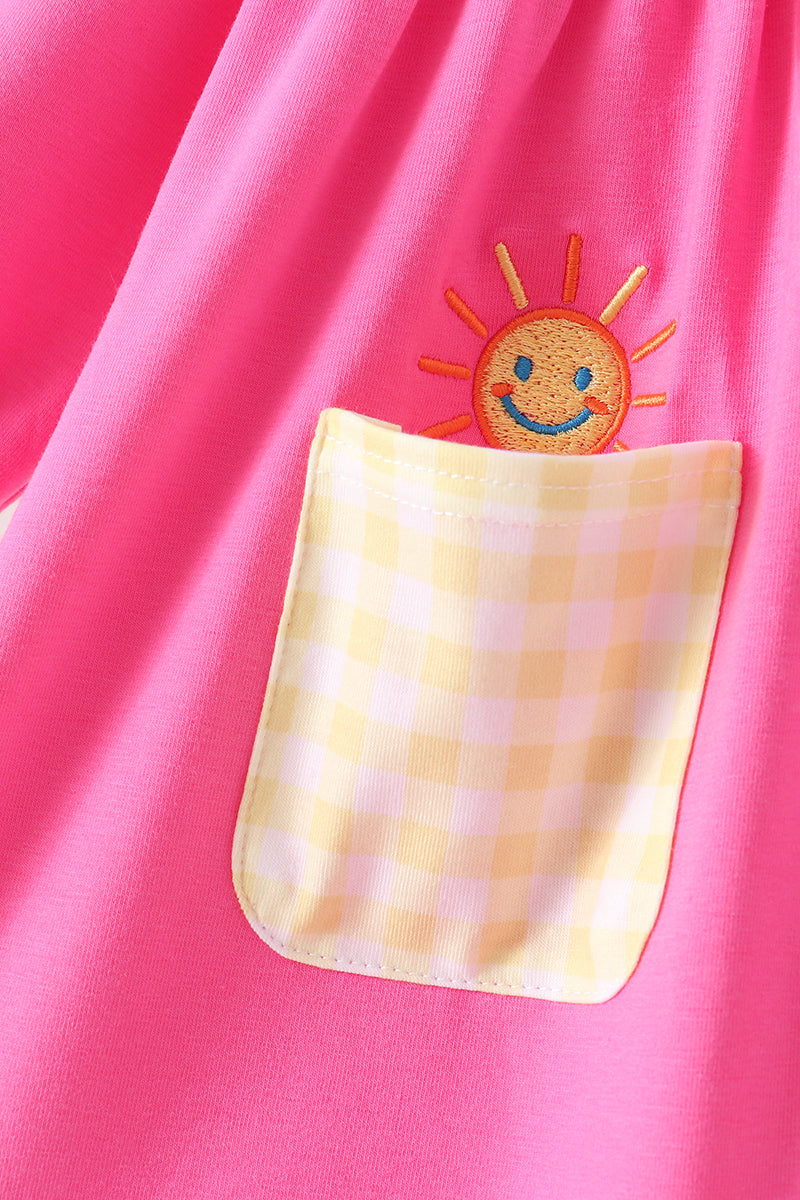 Pink shine for jesus embroidery pocket ruffle dress