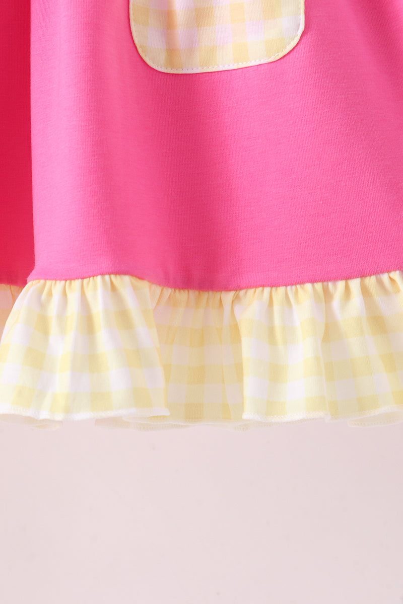 Pink shine for jesus embroidery pocket ruffle dress