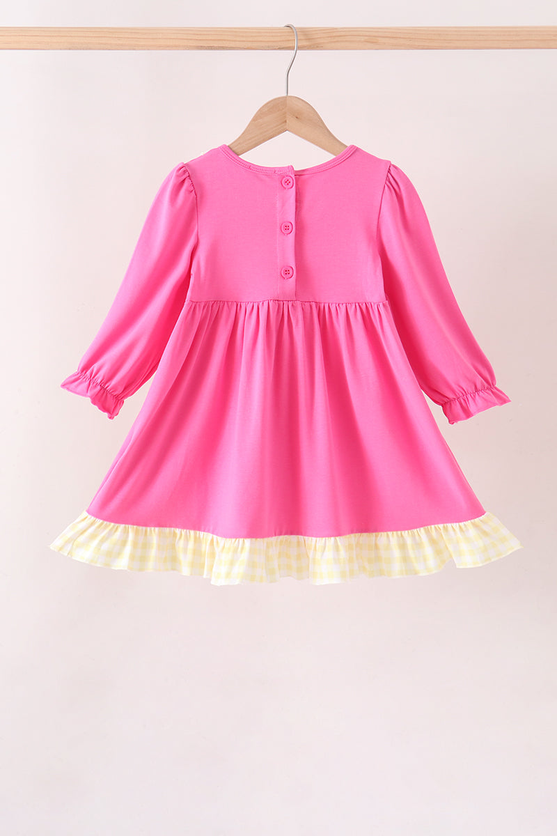 Pink shine for jesus embroidery pocket ruffle dress