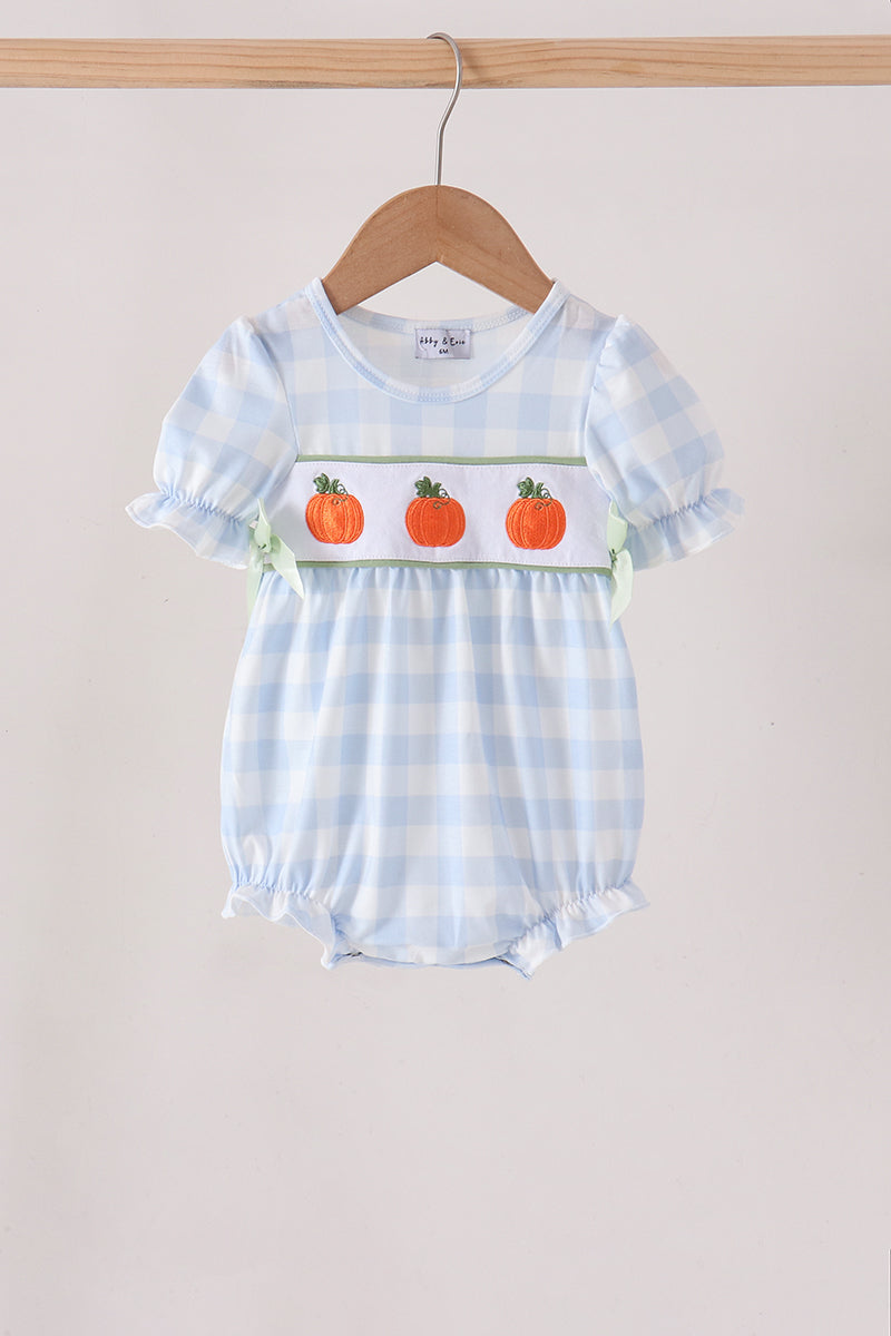 Blue Pumpkin Embroidery Gingham Bubble