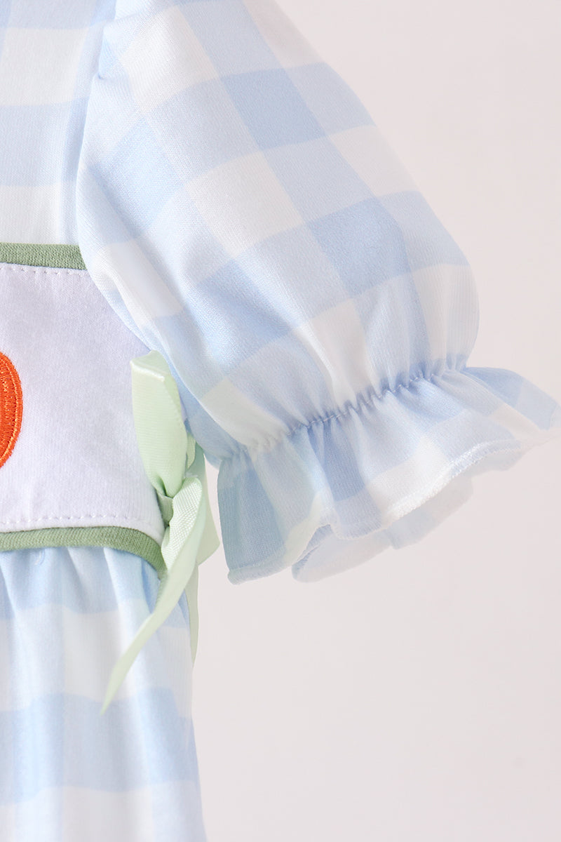 Blue Pumpkin Embroidery Gingham Bubble