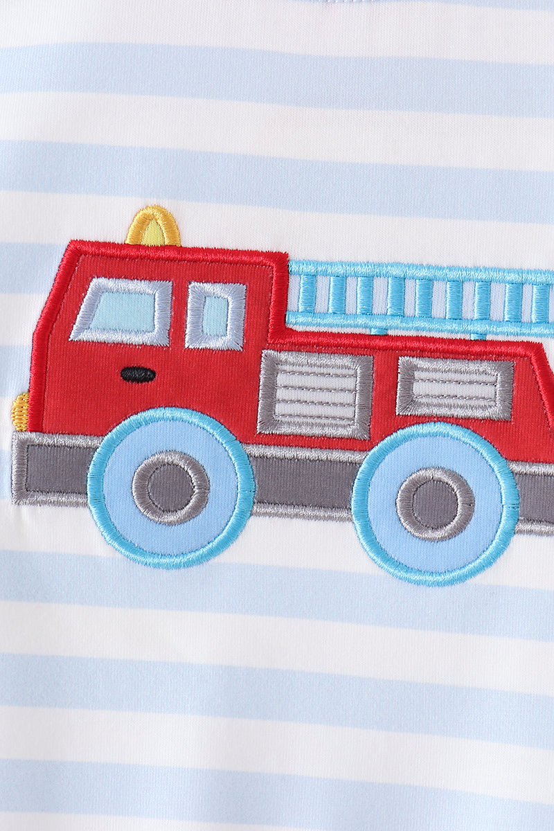 Blue stripe firetruck applique romper