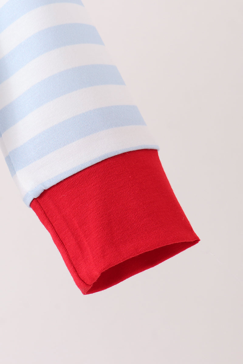 Blue stripe firetruck applique romper
