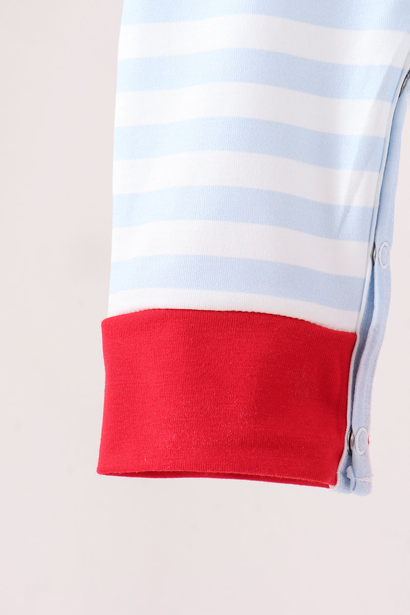 Blue stripe firetruck applique romper