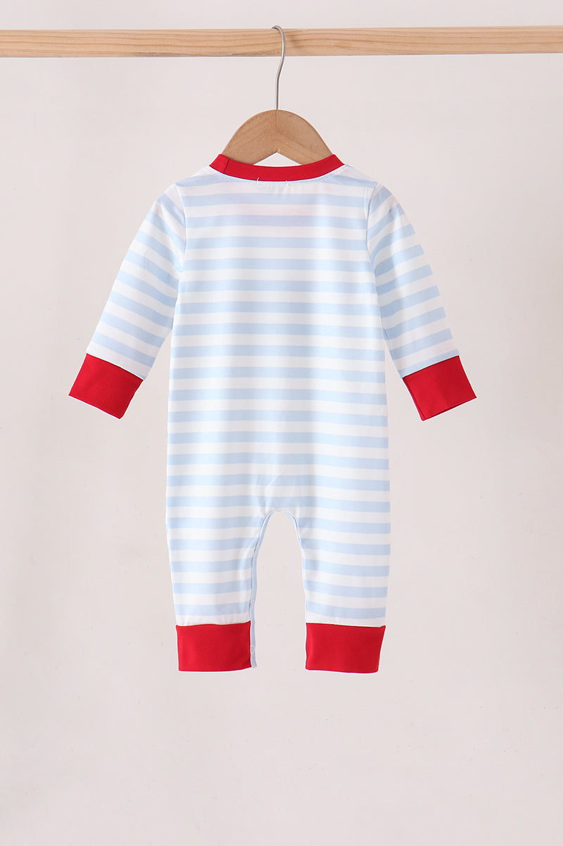 Blue stripe firetruck applique romper