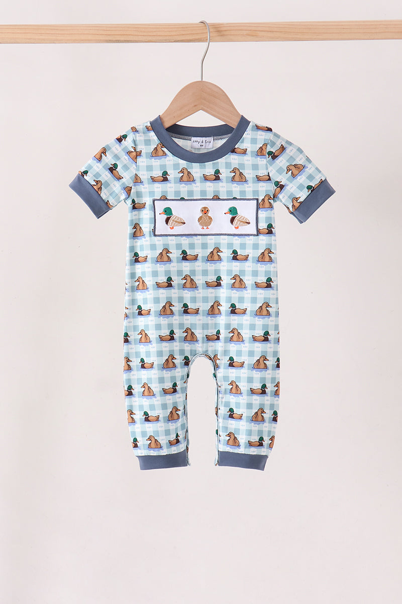 Blue mallard duck embroidery romper