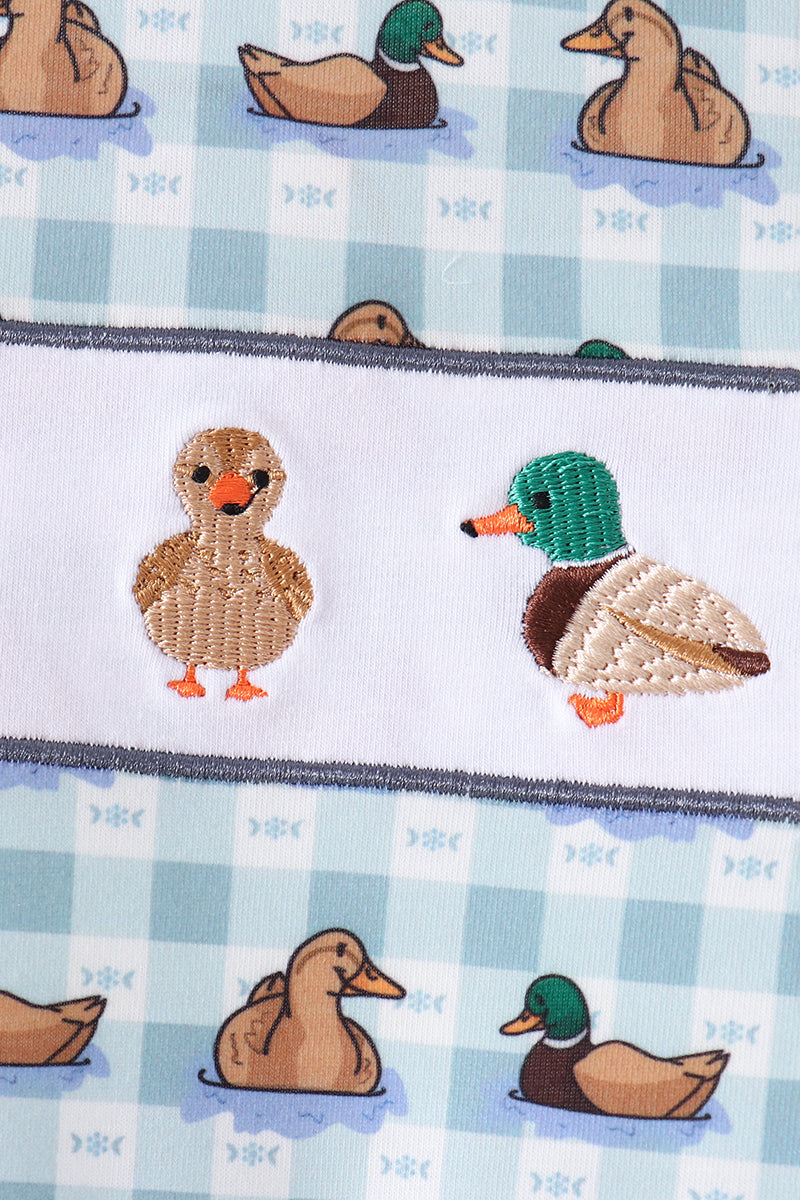 Blue mallard duck embroidery romper