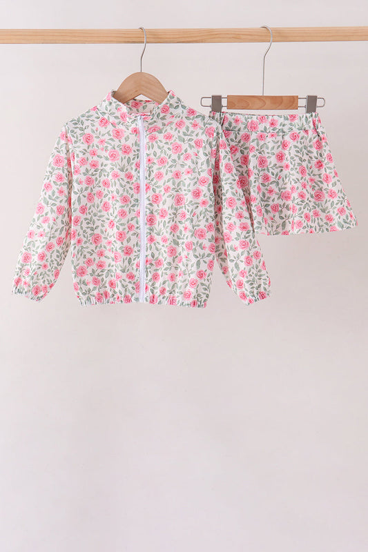 Pink floral print skorts set