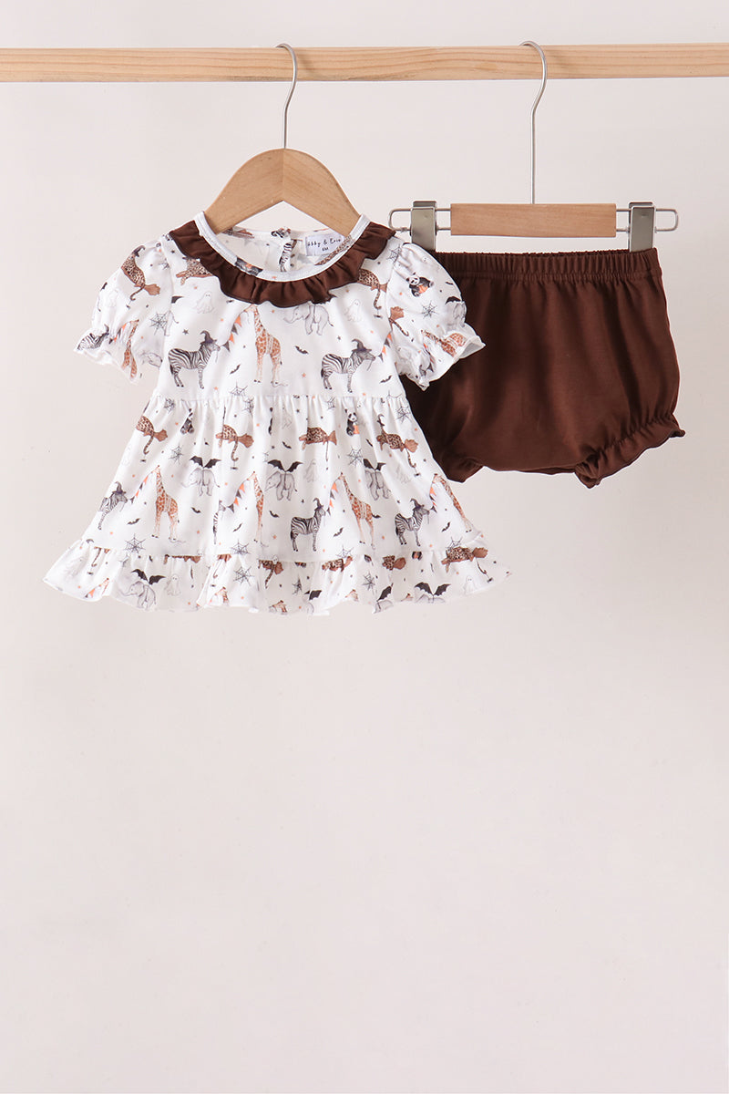 Brown zoo animal ruffle bloomer set