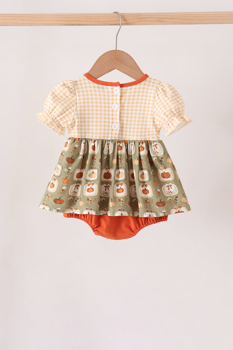 Vintage pumpkin smocked ruffle bubble