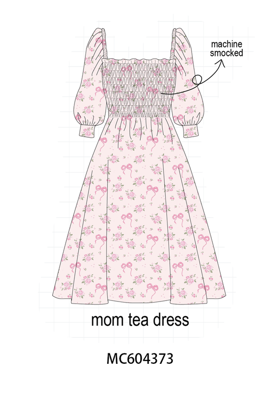 Pink Floral Bow Smocked mom dress