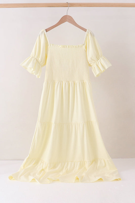 Cream smocked mom tiered dress